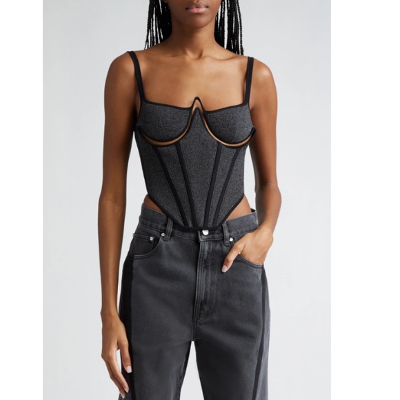 Dion Lee Reflective Wire Knit Corset Top in Asphalt/Black Reflective - Picture 1 of 15
